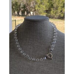 Necklace Faceted Crystal Glass Beads Clear Black Thread Knotted Artisan